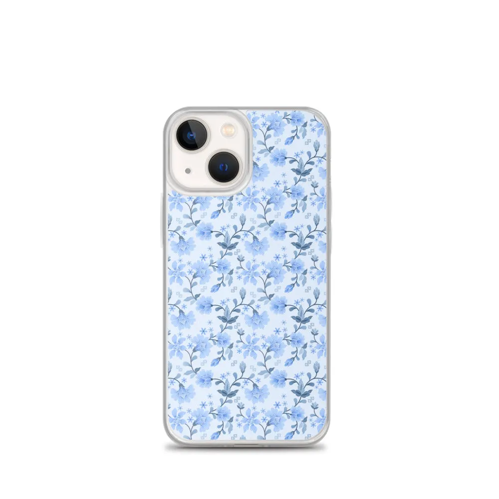 Light Blue Flowers iPhone 15 14 13 12 Pro Max Case, Petal Print Cute Gift Aesthetic iPhone 11 Mini SE 2020 XS XR X 7 Plus 8 Cell Phone