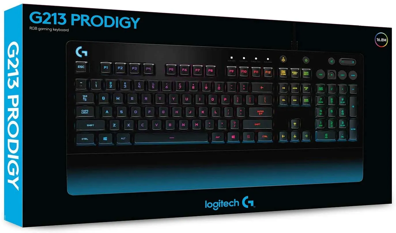 Logitech G213 Prodigy Gaming Keyboard with Spill-Resistant Design, LIGHTSYNC RGB, Onboard Media controls for Windows 7, 8, 8.1, and Windows 10