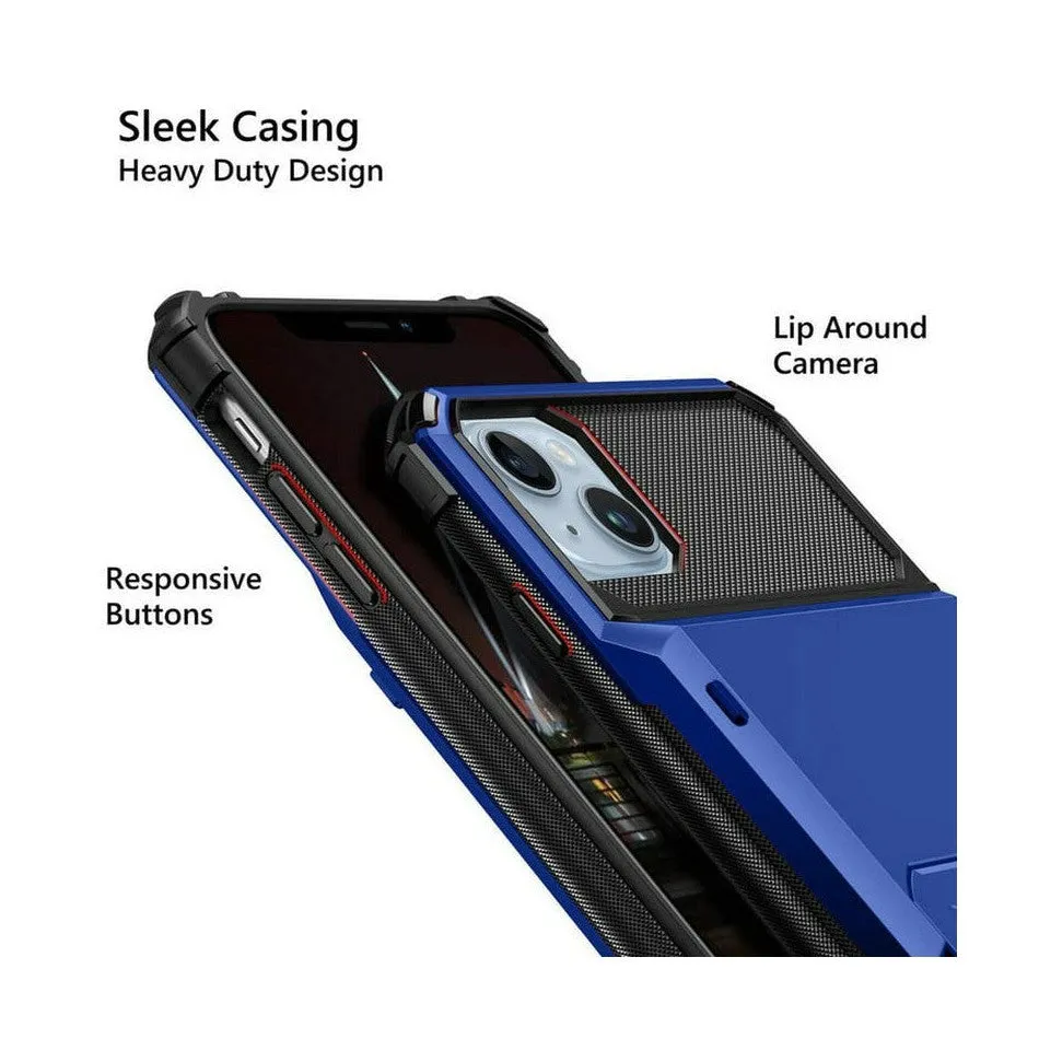 Luxurious Hard Rugged Case w/- Card Slots for iPhone 14 - Blue