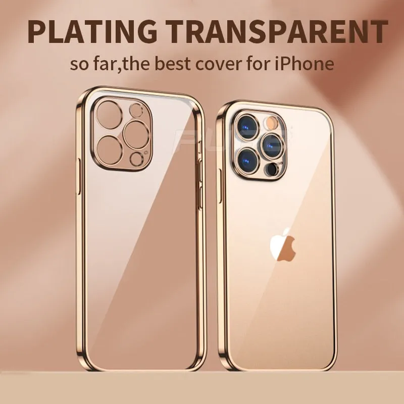 Luxury Transparent Plating Case for iPhone 13 12 11 Pro Max Mini X XS XR SE 2020 8 7 Plus Silicone Shockproof Clear Phone Cover