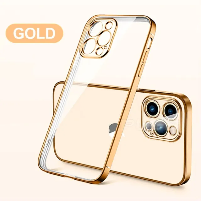 Luxury Transparent Plating Case for iPhone 13 12 11 Pro Max Mini X XS XR SE 2020 8 7 Plus Silicone Shockproof Clear Phone Cover