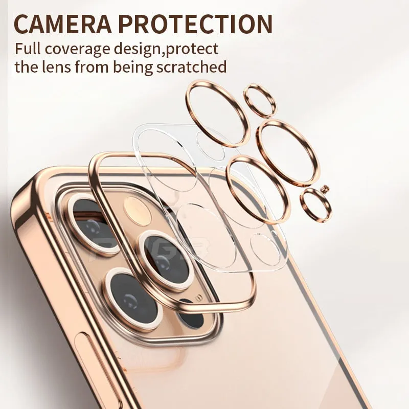 Luxury Transparent Plating Case for iPhone 13 12 11 Pro Max Mini X XS XR SE 2020 8 7 Plus Silicone Shockproof Clear Phone Cover