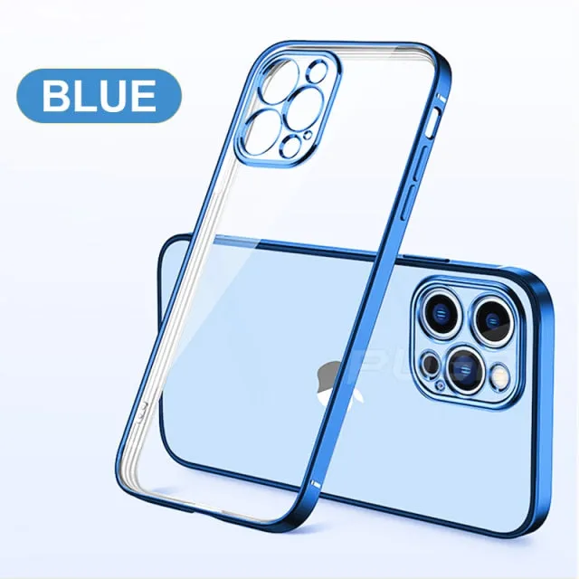 Luxury Transparent Plating Case for iPhone 13 12 11 Pro Max Mini X XS XR SE 2020 8 7 Plus Silicone Shockproof Clear Phone Cover