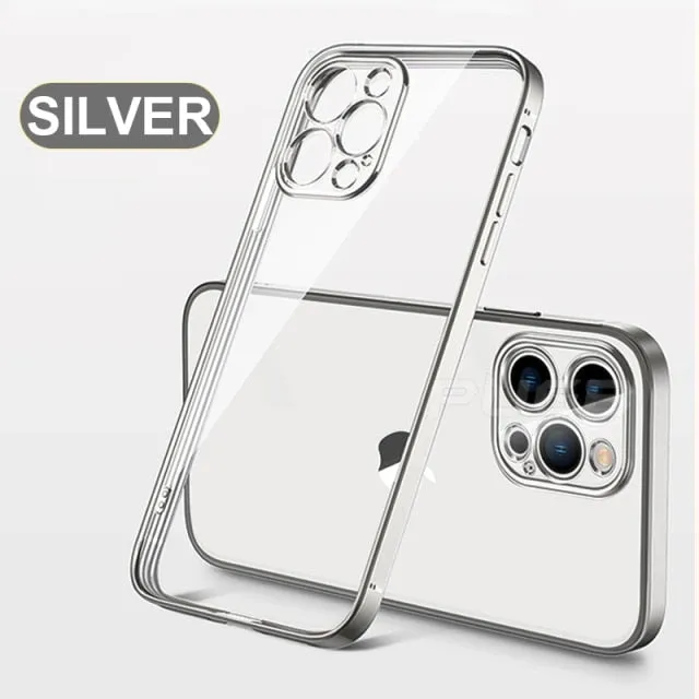 Luxury Transparent Plating Case for iPhone 13 12 11 Pro Max Mini X XS XR SE 2020 8 7 Plus Silicone Shockproof Clear Phone Cover