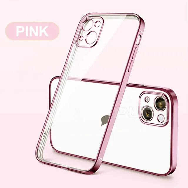 Luxury Transparent Plating Case for iPhone 13 12 11 Pro Max Mini X XS XR SE 2020 8 7 Plus Silicone Shockproof Clear Phone Cover