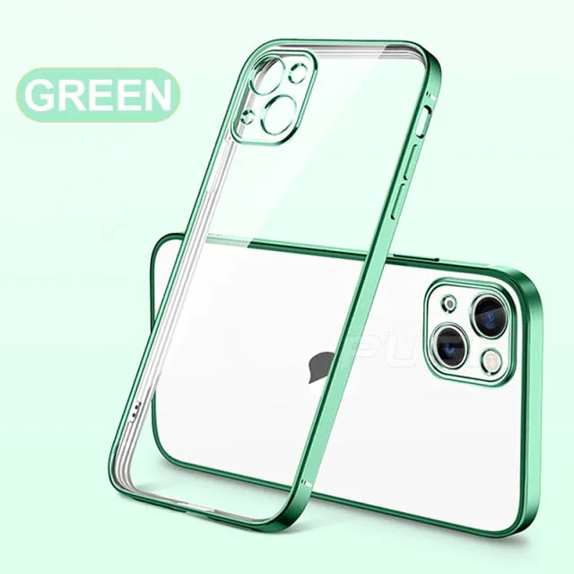 Luxury Transparent Plating Case for iPhone 13 12 11 Pro Max Mini X XS XR SE 2020 8 7 Plus Silicone Shockproof Clear Phone Cover