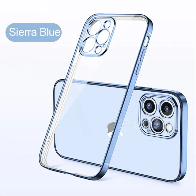 Luxury Transparent Plating Case for iPhone 13 12 11 Pro Max Mini X XS XR SE 2020 8 7 Plus Silicone Shockproof Clear Phone Cover