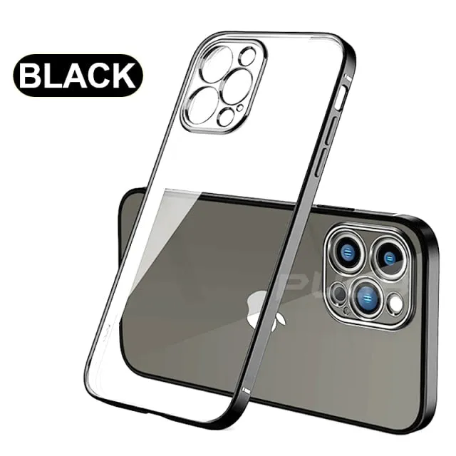 Luxury Transparent Plating Case for iPhone 13 12 11 Pro Max Mini X XS XR SE 2020 8 7 Plus Silicone Shockproof Clear Phone Cover