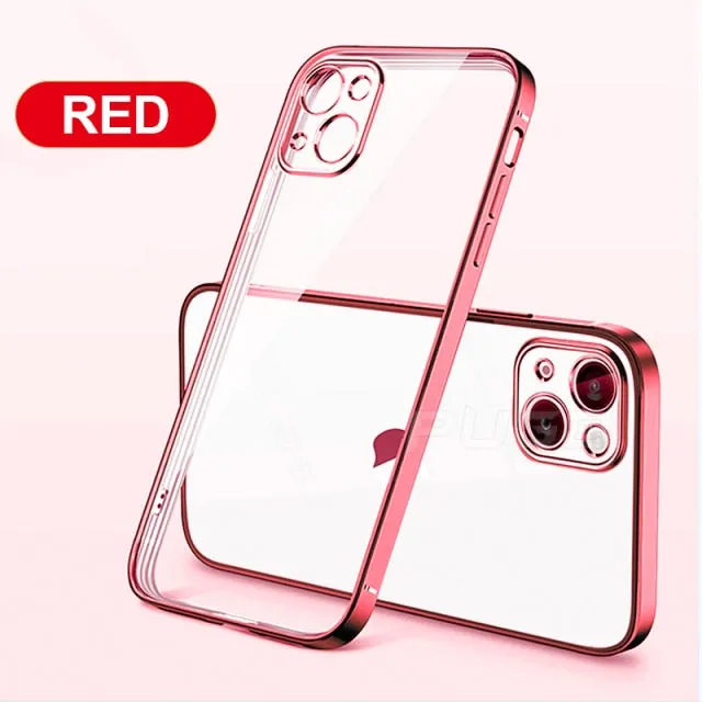 Luxury Transparent Plating Case for iPhone 13 12 11 Pro Max Mini X XS XR SE 2020 8 7 Plus Silicone Shockproof Clear Phone Cover