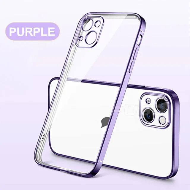 Luxury Transparent Plating Case for iPhone 13 12 11 Pro Max Mini X XS XR SE 2020 8 7 Plus Silicone Shockproof Clear Phone Cover