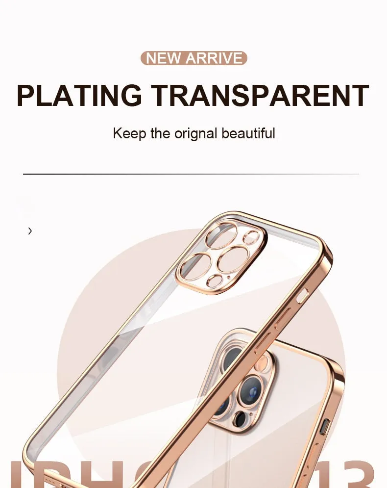 Luxury Transparent Plating Case for iPhone 13 12 11 Pro Max Mini X XS XR SE 2020 8 7 Plus Silicone Shockproof Clear Phone Cover