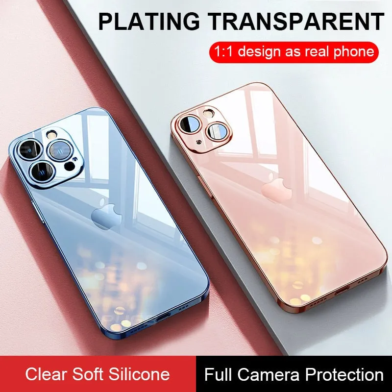 Luxury Transparent Plating Case for iPhone 13 12 11 Pro Max Mini X XS XR SE 2020 8 7 Plus Silicone Shockproof Clear Phone Cover