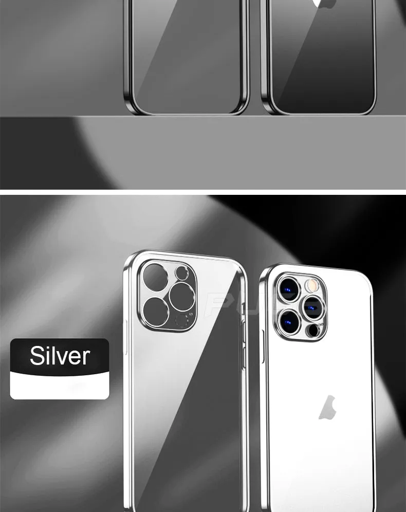 Luxury Transparent Plating Case for iPhone 13 12 11 Pro Max Mini X XS XR SE 2020 8 7 Plus Silicone Shockproof Clear Phone Cover