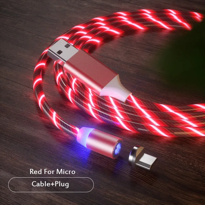 Magnetic Cable USB Type C Micro Cable Magnetic Cable LED Lighting fast Charging USB  Charger Cable Wire for iPhone Huawei Samsun