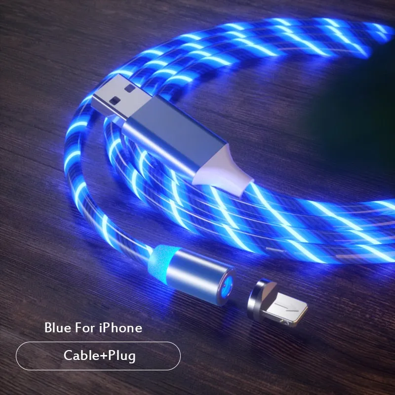 Magnetic Cable USB Type C Micro Cable Magnetic Cable LED Lighting fast Charging USB  Charger Cable Wire for iPhone Huawei Samsun