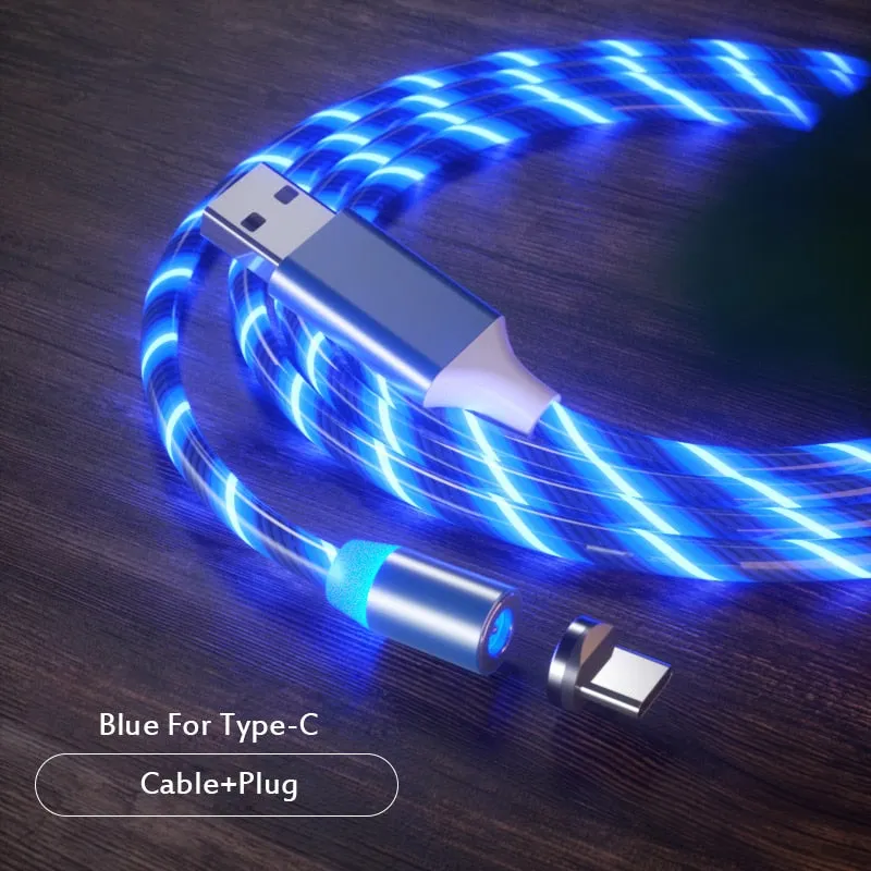 Magnetic Cable USB Type C Micro Cable Magnetic Cable LED Lighting fast Charging USB  Charger Cable Wire for iPhone Huawei Samsun