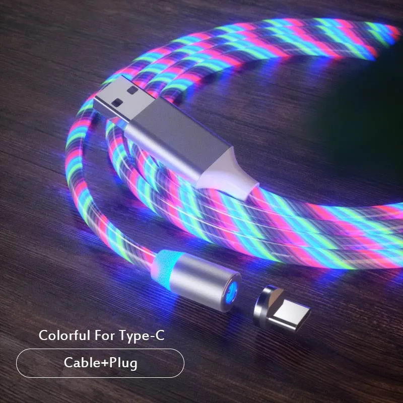 Magnetic Cable USB Type C Micro Cable Magnetic Cable LED Lighting fast Charging USB  Charger Cable Wire for iPhone Huawei Samsun