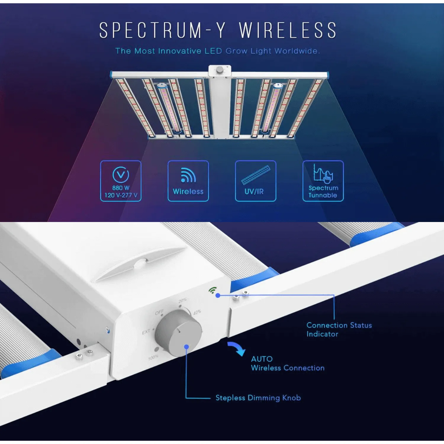 Medic Grow Spectrum Y 880W Wireless Full Spectrum LED Grow Light with UV IR Bars