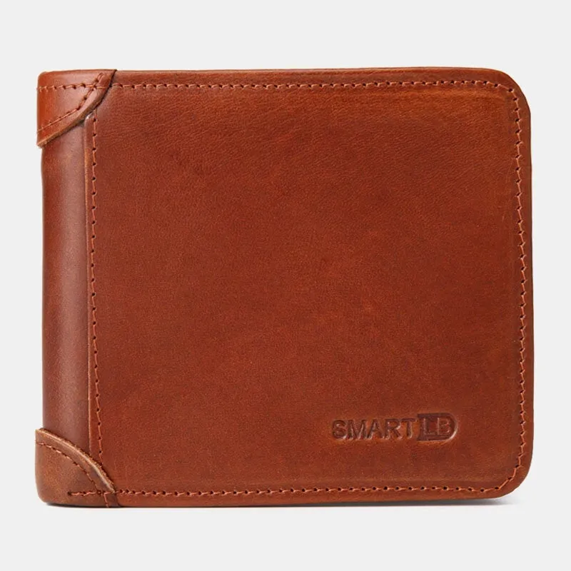 Men Bifold Short First Layer Cowhide Wallet Multi-card Slot Card Case Money Clip Coin Purse