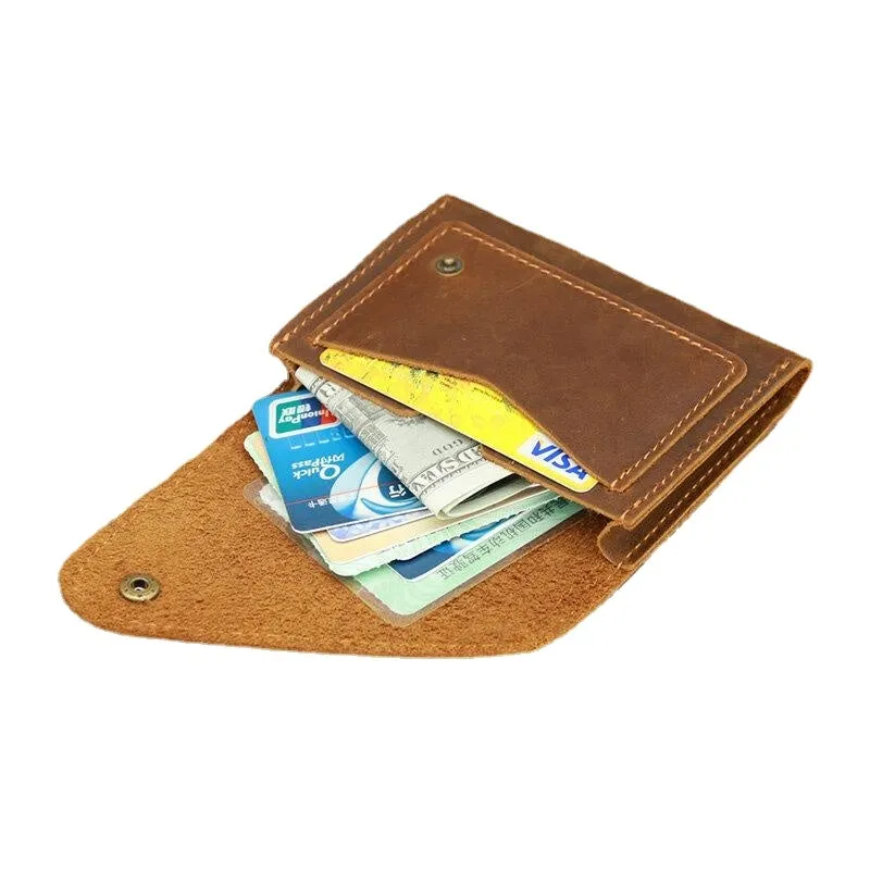 Men Crazy Horse Leather Hasp Wallets Retro ID Card Driver's License Card Holder Money Clip