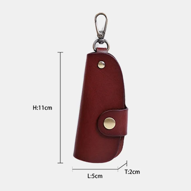 Men First Layer Cowhide Keychain Wallet Coin Storage Bag Car Key Case With Hook