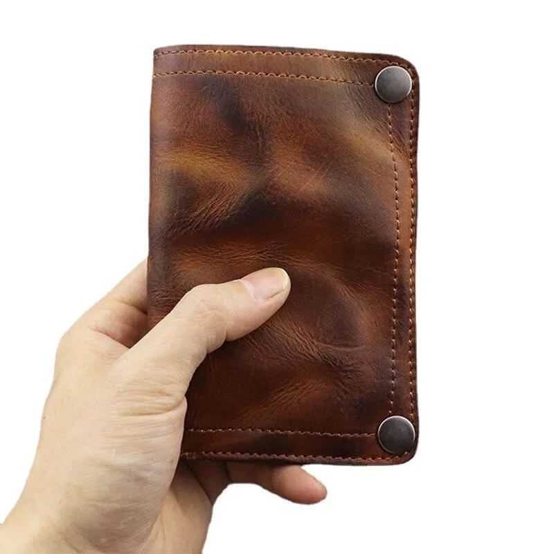 Men Retro Genuine Leather Old 8 CardSlots Card Case Money Clip Wallet