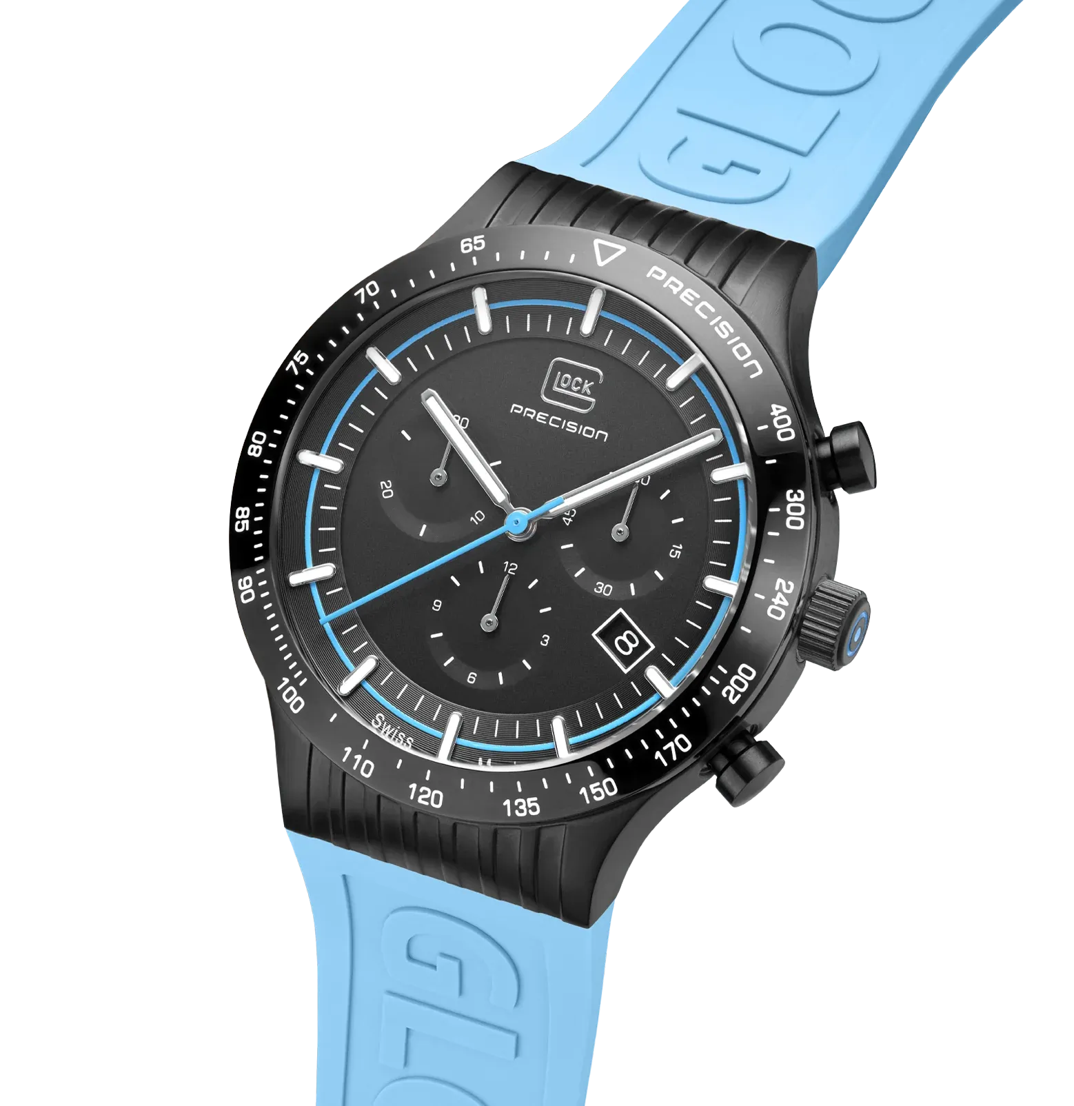 Men's Glock Watch in Black with Blue Silicone Band