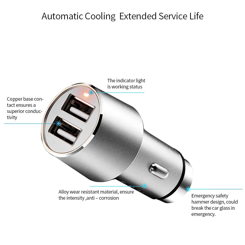 Metal High Speed Dual-Port USB Car Charger Adapter