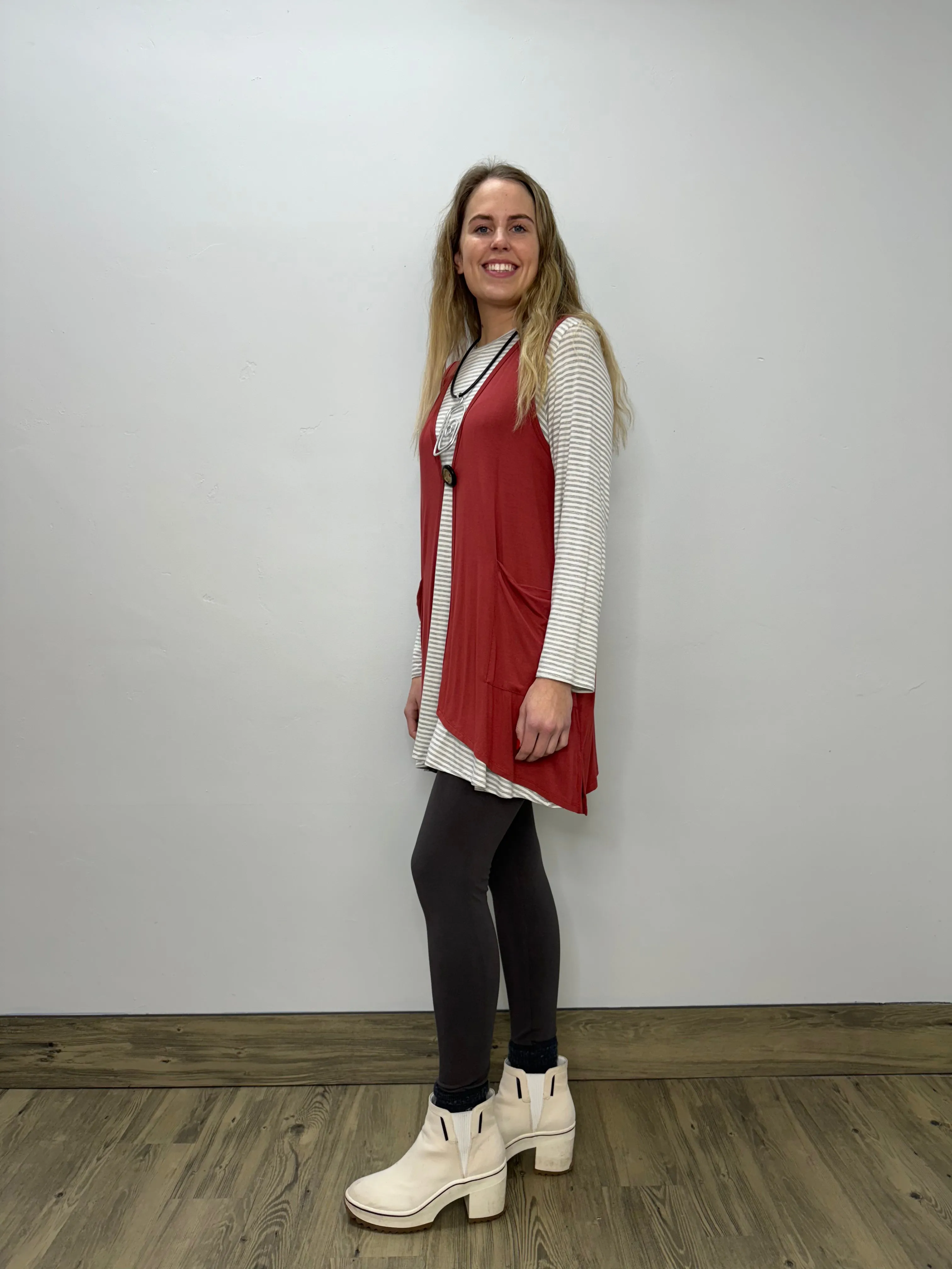 Modal One Button Vest with Pockets - Paprika