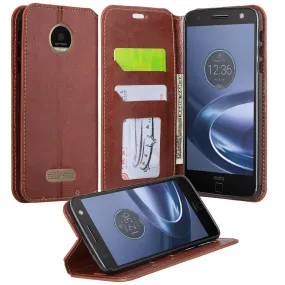 Moto Z Droid Case, Motorola Z Droid Wallet Case, Pu Leather Wallet Case [Kickstand] with ID & Credit Card Slots - Brown