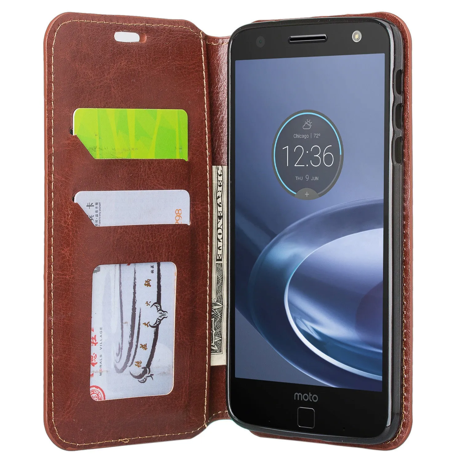 Moto Z Droid Case, Motorola Z Droid Wallet Case, Pu Leather Wallet Case [Kickstand] with ID & Credit Card Slots - Brown