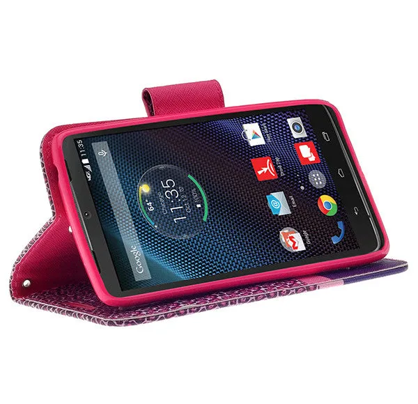 Motorola Droid Turbo | Motorola Moto Maxx | Motorola XT1254 Cases, Wrist Strap Magnetic Fold[Kickstand] Pu Leather Wallet Case with ID & Credit Card Slots for Motorola Droid Turbo | Motorola Moto Maxx | Motorola XT1254  - Cheetah Prints