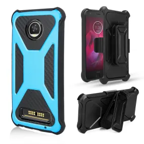 Motorola Moto Z2 Play Case, Rugged Slim Rotating Swivel Lock Carbon Fiber Combo Case for Moto Z2 Play - Teal