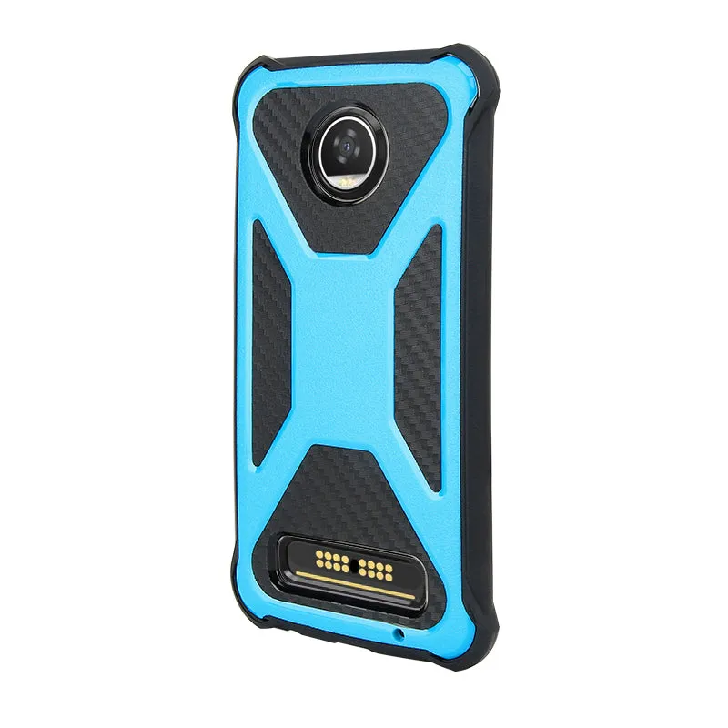 Motorola Moto Z2 Play Case, Rugged Slim Rotating Swivel Lock Carbon Fiber Combo Case for Moto Z2 Play - Teal