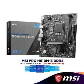 MSI PRO H610M-E DDR4 Micro ATX (mATX) Intel Motherboard | Intel LGA1700 Socket