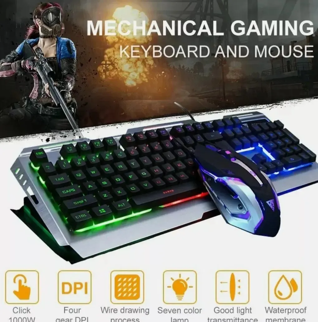 Ninja Dragon Metallic Silver Mechanical Gaming Keyboard and Mouse Set -Ninja Dragon keyboard and Mouse Set