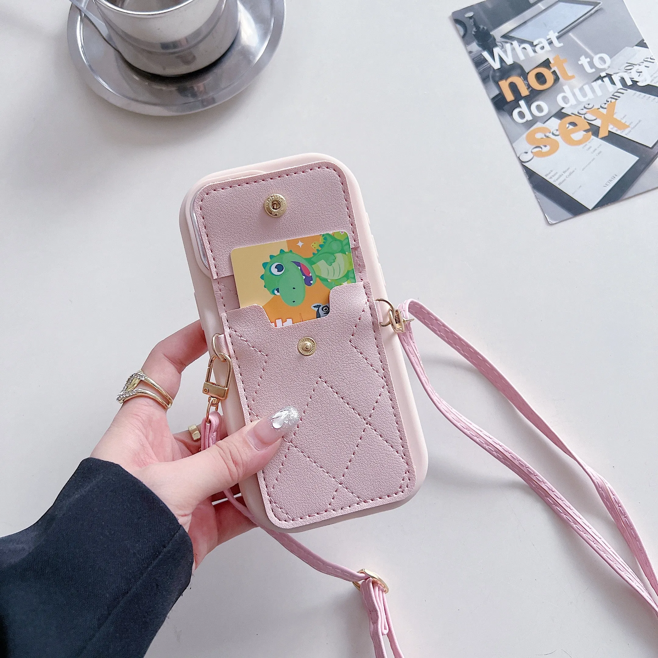 Pink Silicon Phone Case With Card-Cash Wallet For iPhone 13