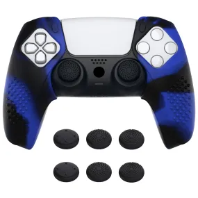 PlayVital 3D Studded Blue & Black Ergonomic Soft Controller Silicone Case Grips for PS5, Rubber Protector Skins with 6 Black Thumbstick Caps for PS5 Controller - Compatible with Charging Station - TDPF040