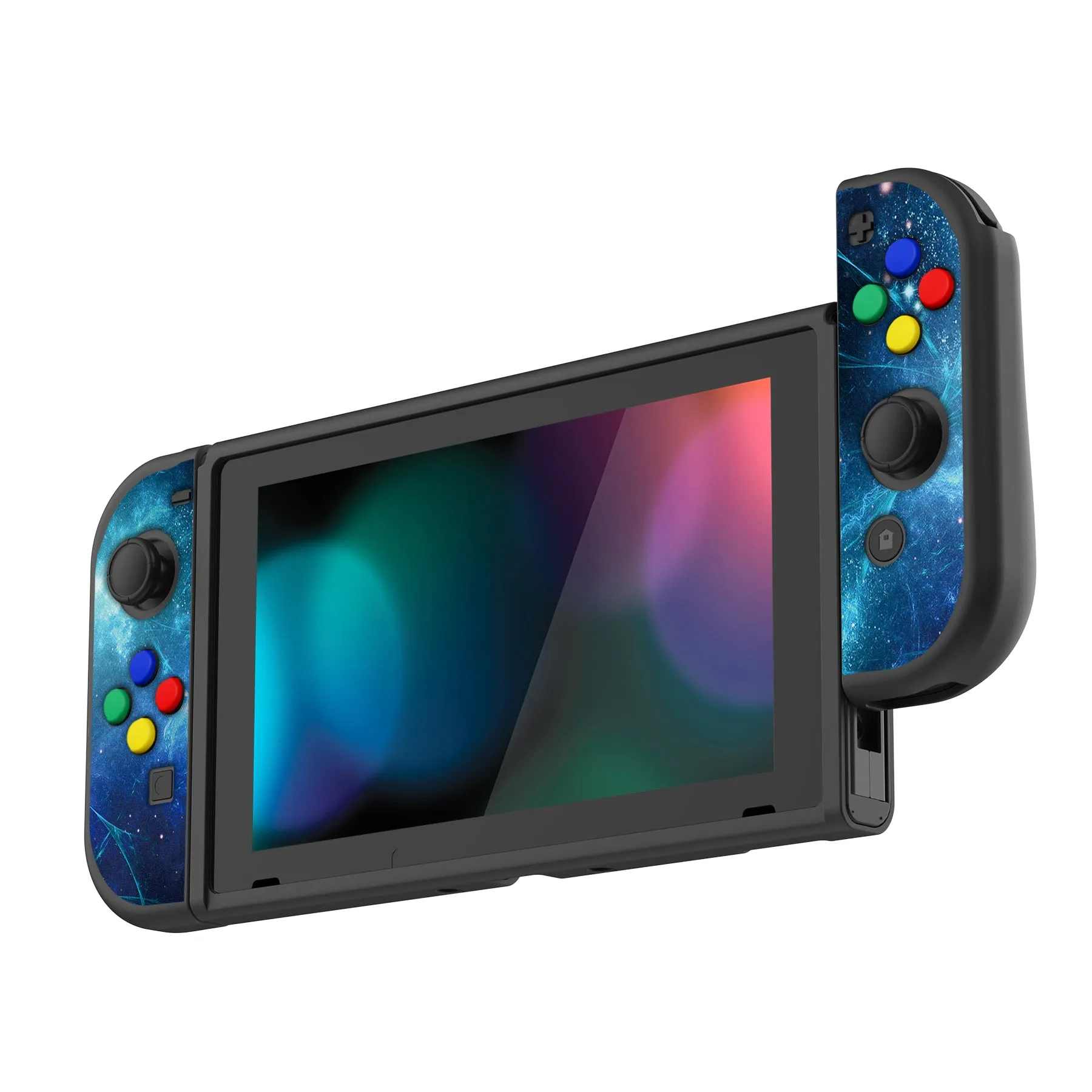 PlayVital Blue Nebula Protective Case for NS Switch, Soft TPU Slim Case Cover for NS Switch Joy-Con Console with Colorful ABXY Direction Button Caps - NTU6014G2