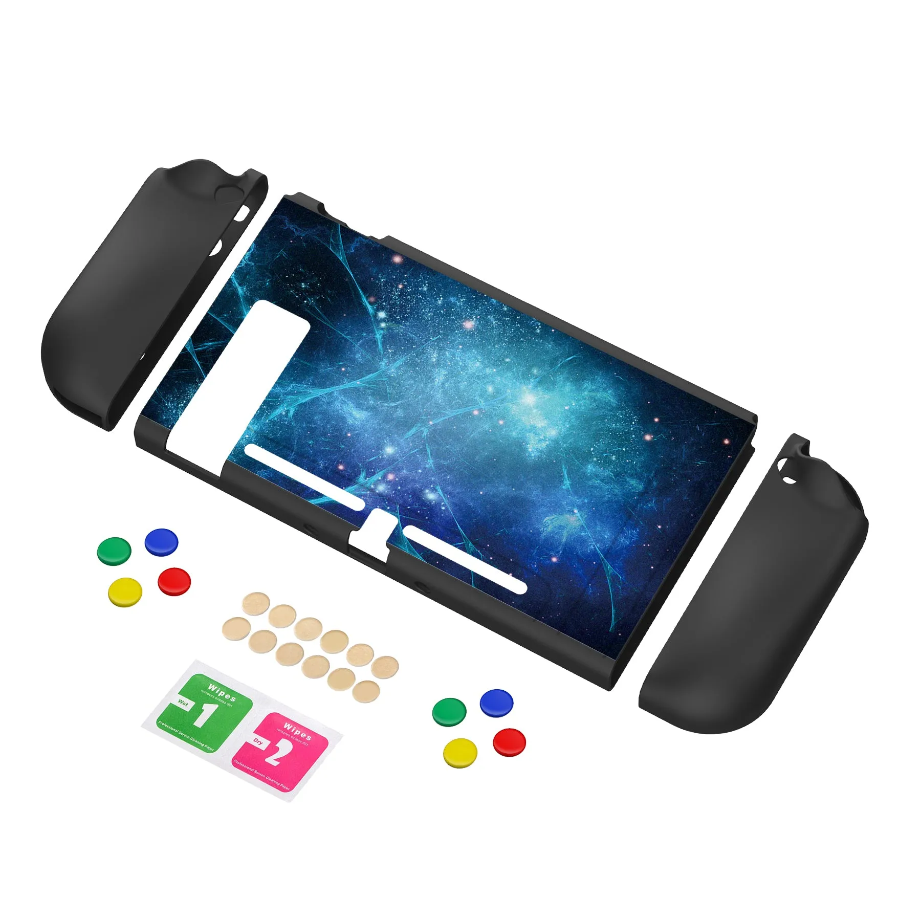 PlayVital Blue Nebula Protective Case for NS Switch, Soft TPU Slim Case Cover for NS Switch Joy-Con Console with Colorful ABXY Direction Button Caps - NTU6014G2