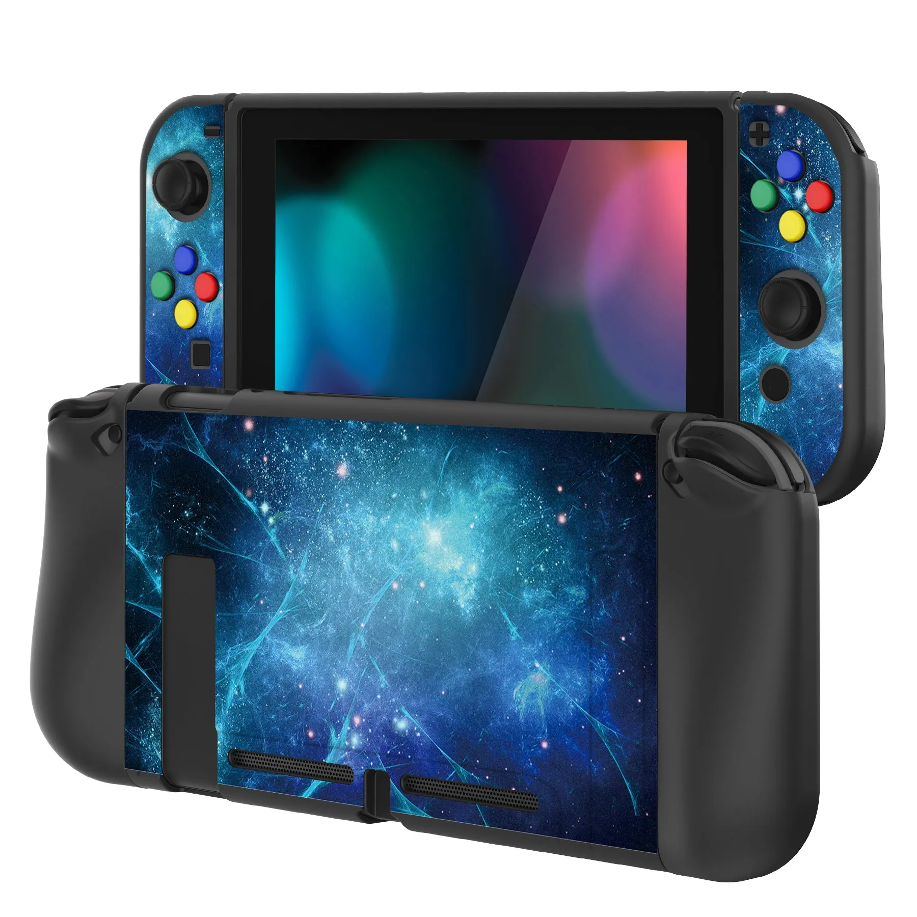 PlayVital Blue Nebula Protective Case for NS Switch, Soft TPU Slim Case Cover for NS Switch Joy-Con Console with Colorful ABXY Direction Button Caps - NTU6014G2