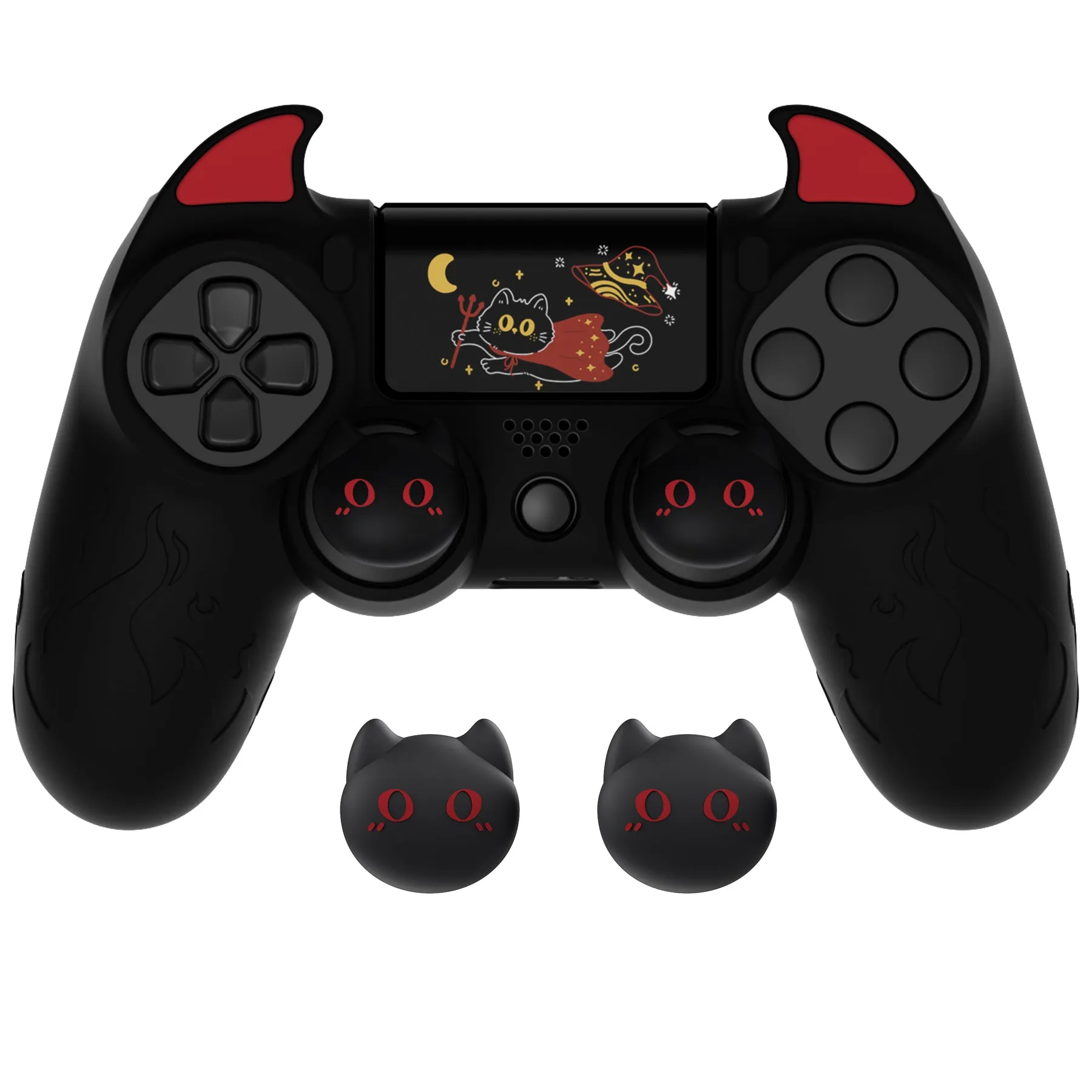 PlayVital Cute Demon Controller Skin for PS4 with Thumb Grips & Stickers, Kawaii Anti-Slip Silicone Controller Cover Grip Protector for PS4 Slim/Pro Controller - Black - BRJP4P001