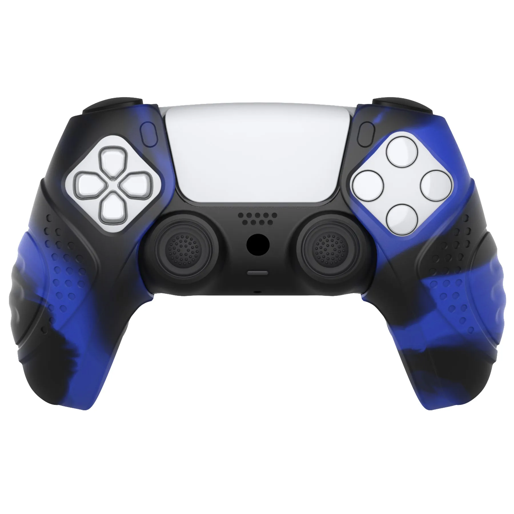 PlayVital Guardian Edition Blue & Black Ergonomic Soft Controller Silicone Case Grips for PS5, Rubber Protector Skins with Thumbstick Caps for PS5 Controller – Compatible with Charging Station - YHPF029