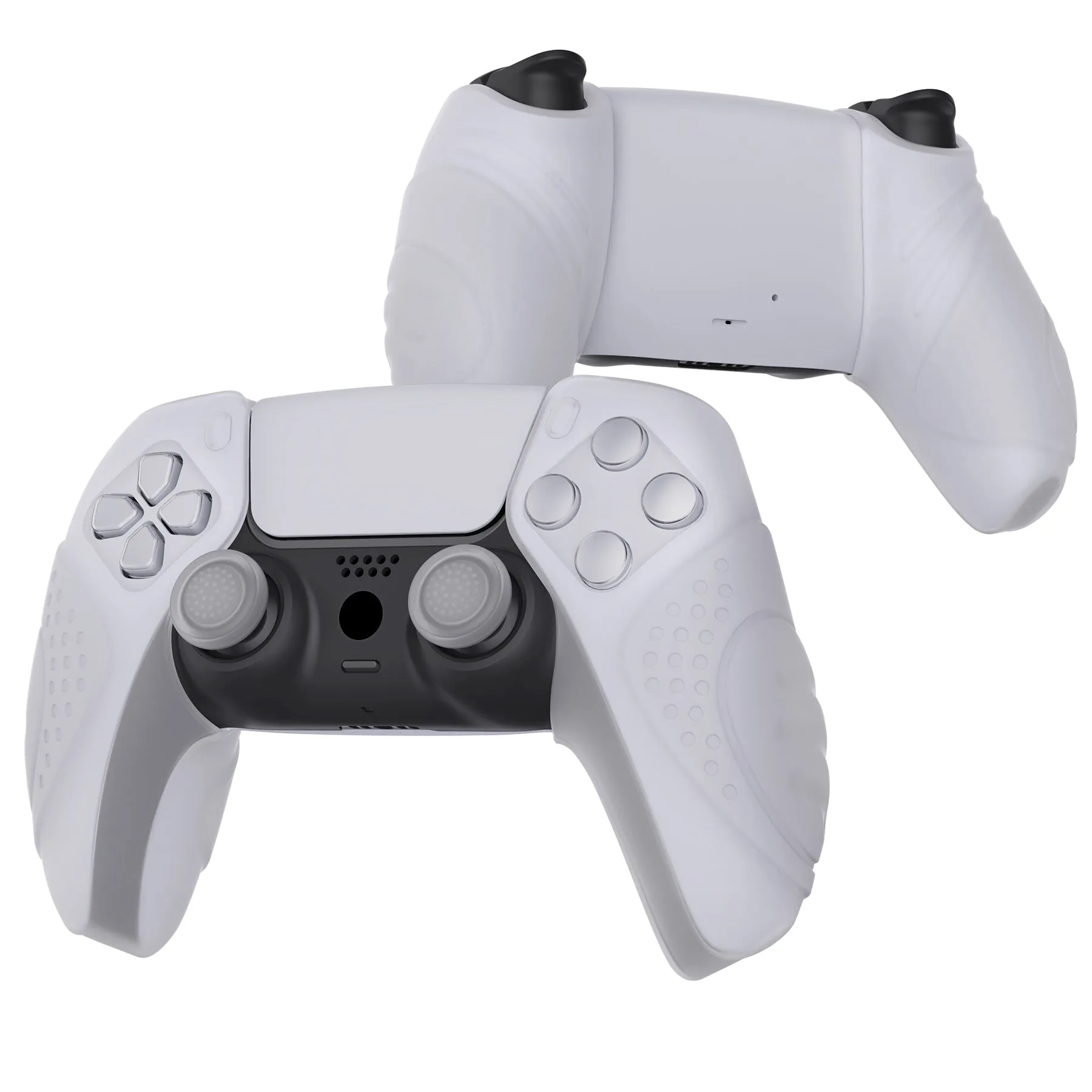 PlayVital Guardian Edition Clear White Ergonomic Soft Controller Silicone Case Grips for PS5, Rubber Protector Skins with Thumbstick Caps for PS5 Controller – Compatible with Charging Station - YHPF018