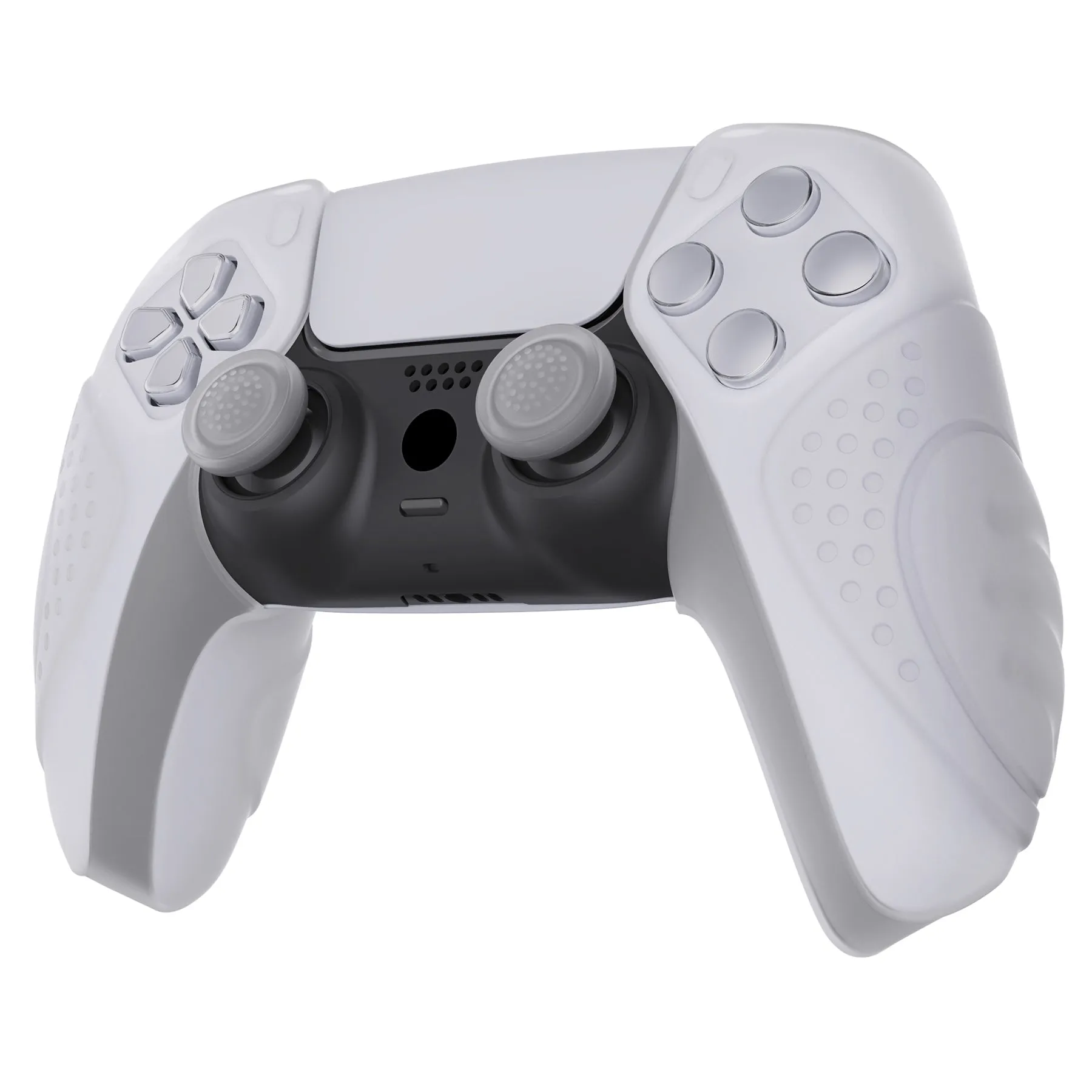 PlayVital Guardian Edition Clear White Ergonomic Soft Controller Silicone Case Grips for PS5, Rubber Protector Skins with Thumbstick Caps for PS5 Controller – Compatible with Charging Station - YHPF018