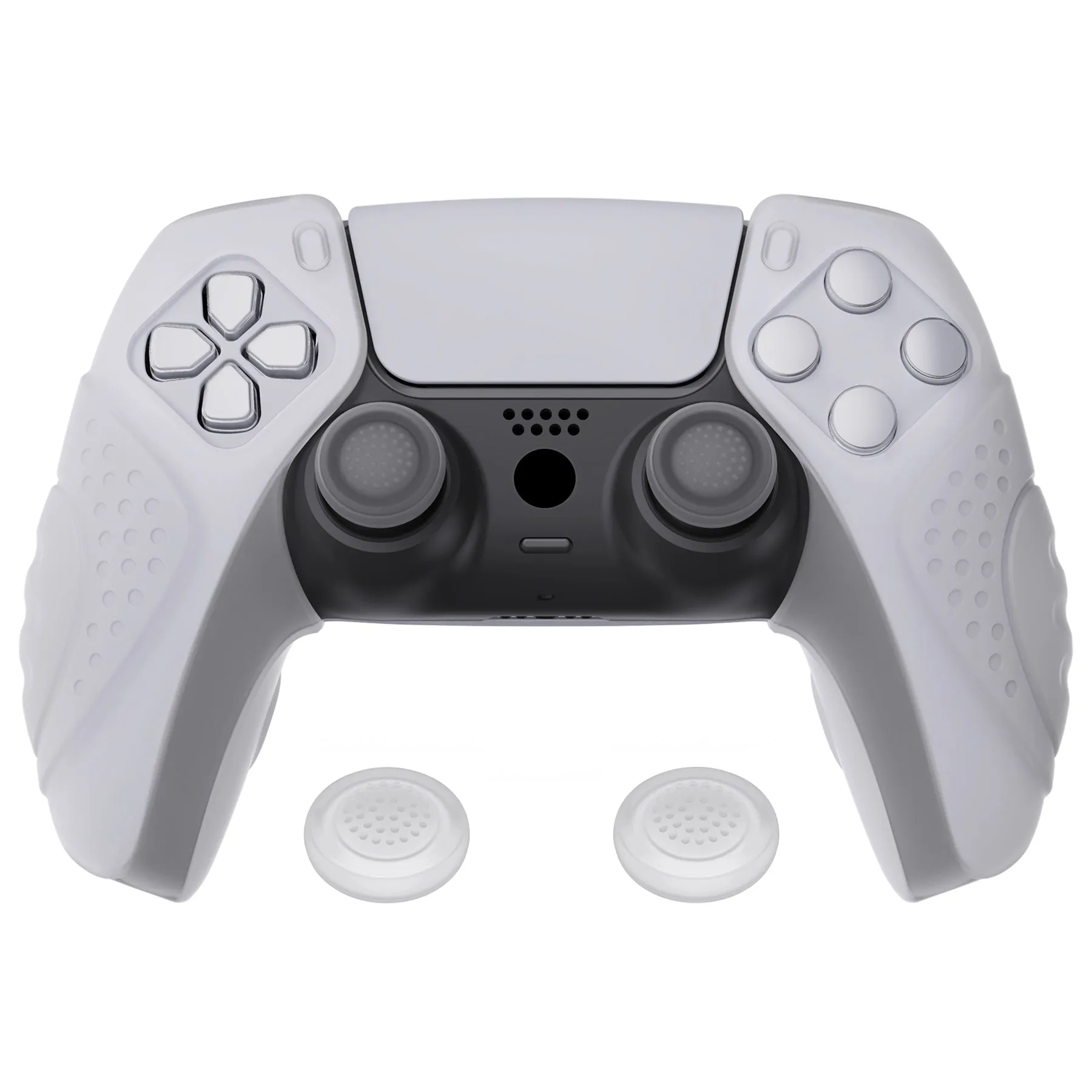 PlayVital Guardian Edition Clear White Ergonomic Soft Controller Silicone Case Grips for PS5, Rubber Protector Skins with Thumbstick Caps for PS5 Controller – Compatible with Charging Station - YHPF018