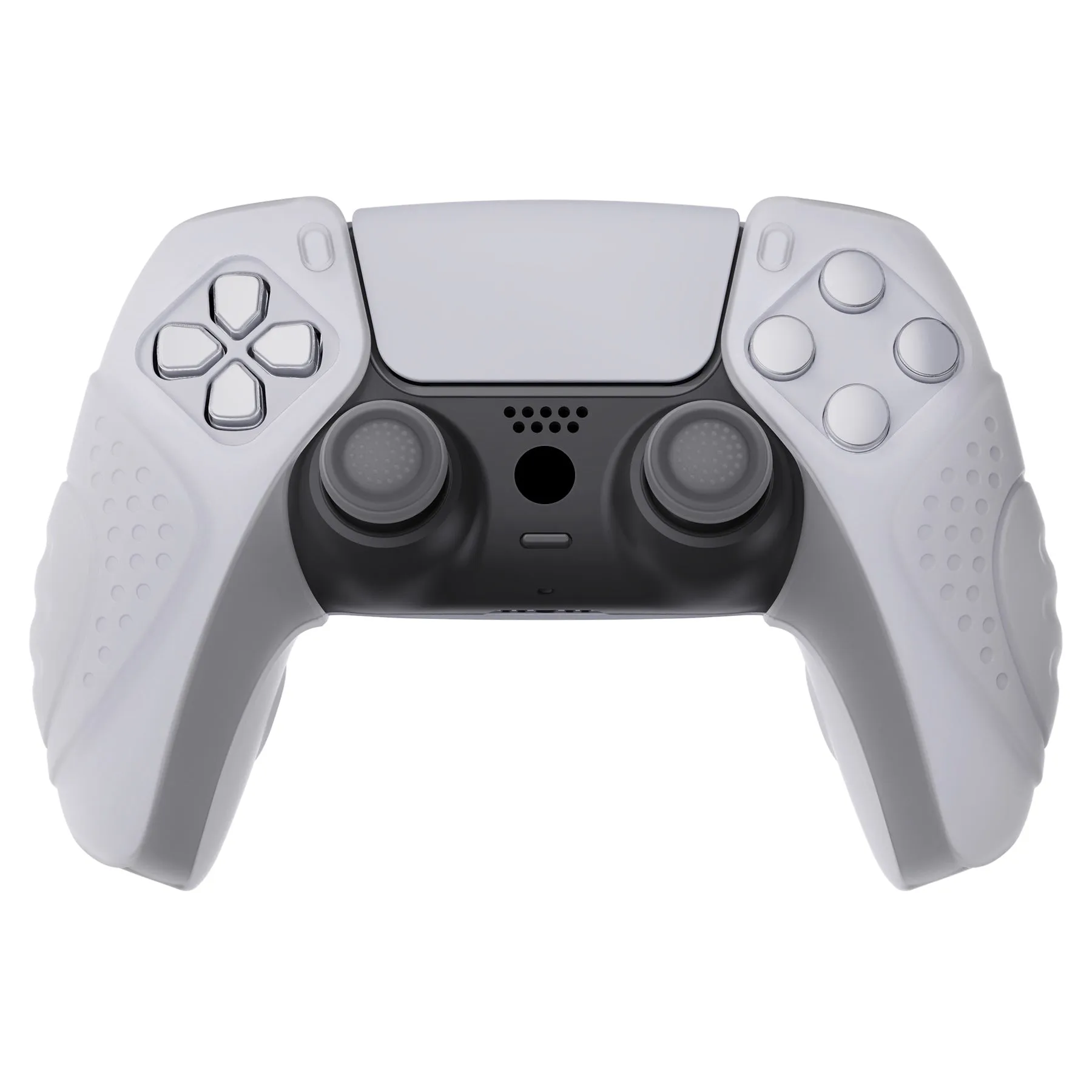 PlayVital Guardian Edition Clear White Ergonomic Soft Controller Silicone Case Grips for PS5, Rubber Protector Skins with Thumbstick Caps for PS5 Controller – Compatible with Charging Station - YHPF018