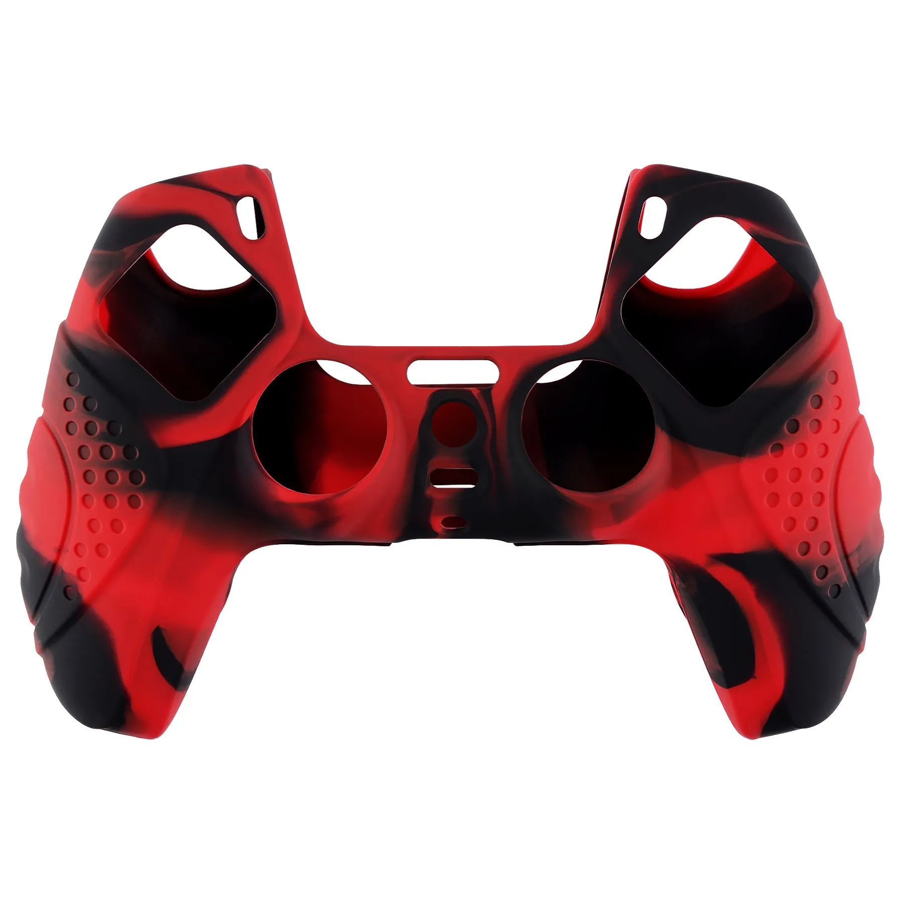 PlayVital Guardian Edition Ergonomic Soft Anti-Slip Controller Silicone Case Cover for ps5, Rubber Protector Skins with Black Joystick Caps for ps5 Controller - Red & Black - YHPF020