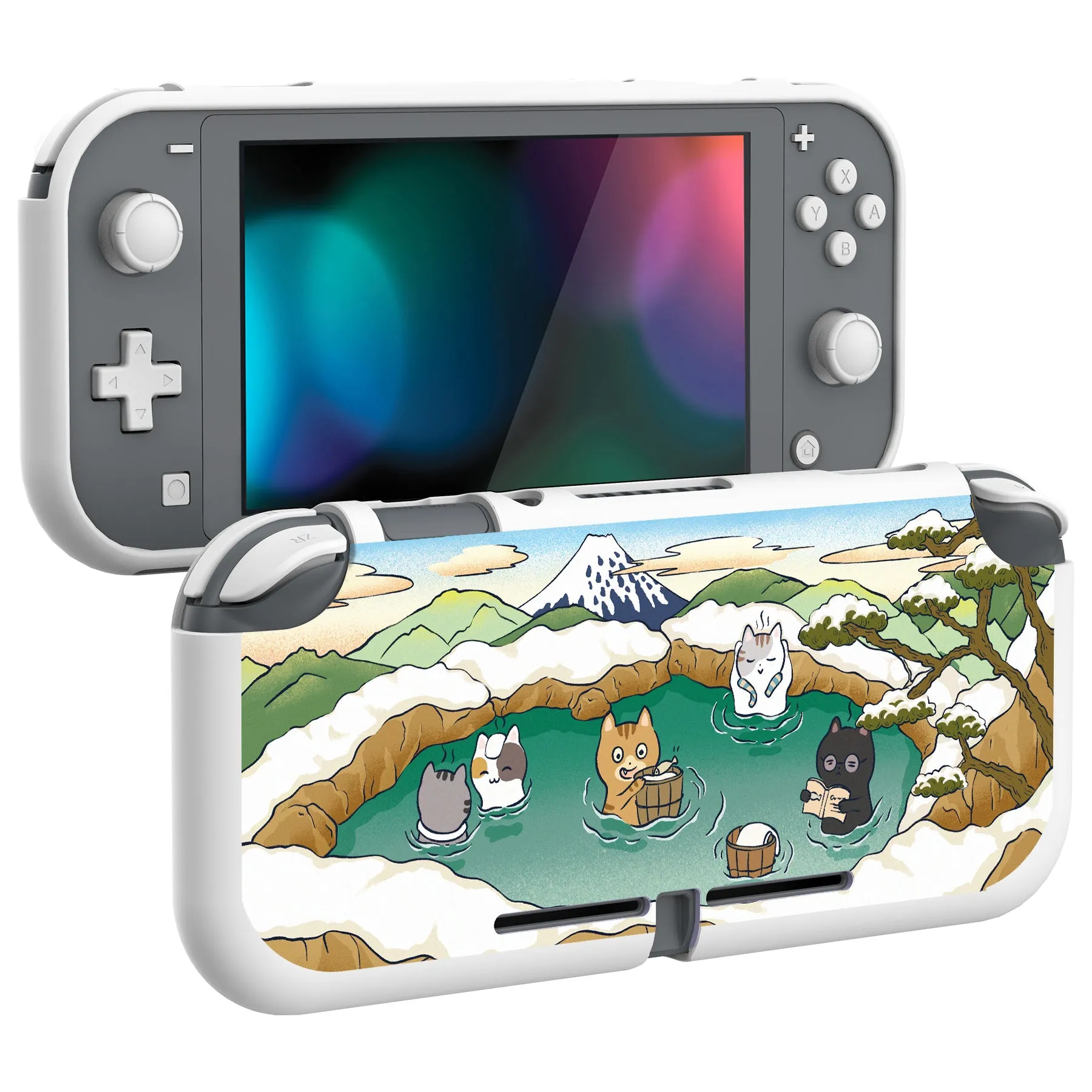 PlayVital Hot Spring Kitties Custom Protective Case for NS Switch Lite, Soft TPU Slim Case Cover for NS Switch Lite - LTU6023