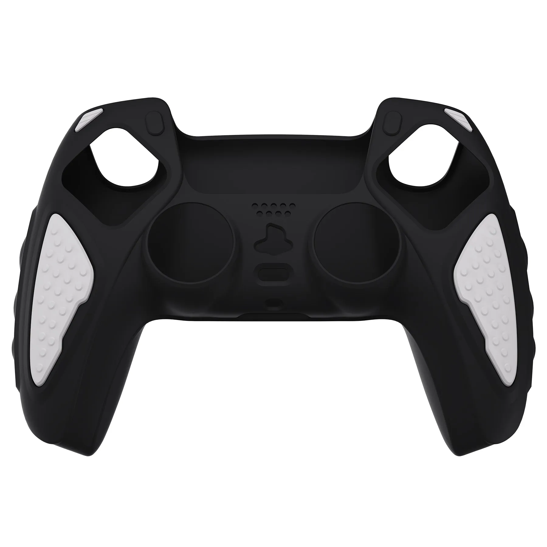 PlayVital Knight Edition Black & White Two Tone Anti-Slip Silicone Cover Skin for Playstation 5 Controller, Soft Rubber Case for PS5 Controller with Thumb Grip Caps - QSPF002